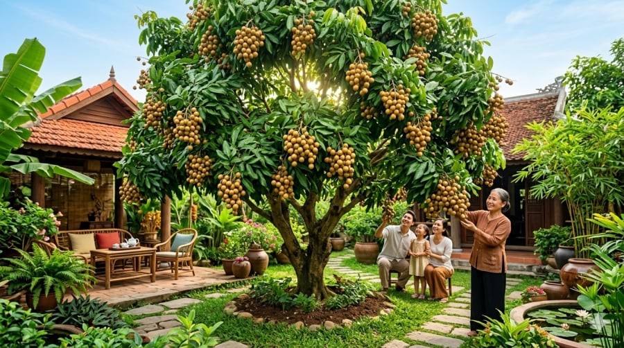 Nhãn có chiều cao vừa phải, dễ chăm sóc và thuận tiện hơn trong quá trình thu hoạch quả.
