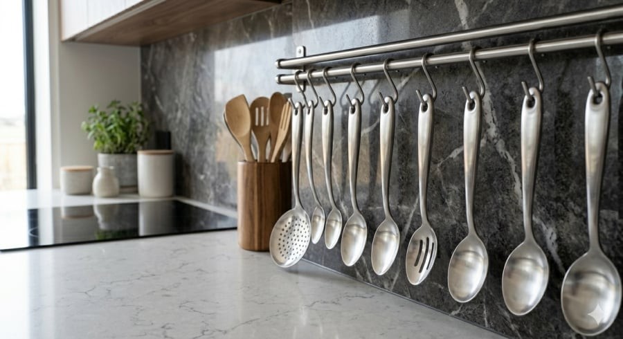 Không chỉ để treo – chi tiết nhỏ giúp căn bếp gọn gàng và vệ sinh hơn mỗi ngày.