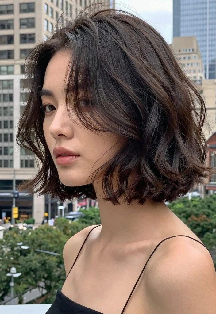 Kiểu tóc này thường được cắt ngang cằm hoặc chạm xương quai hàm, kết hợp cùng những lọn tóc gợn sóng nhẹ tạo cảm giác như vừa trở về từ bãi biển.
