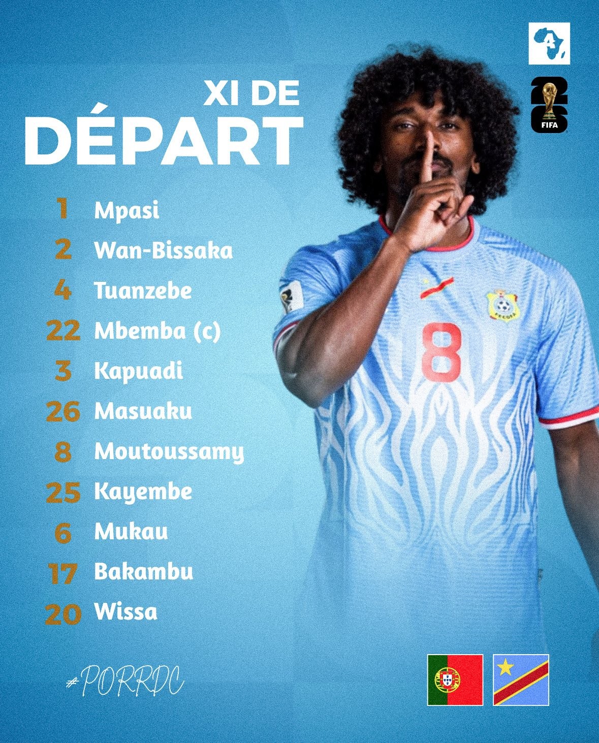 Đội hình ra sân tuyển Congo.