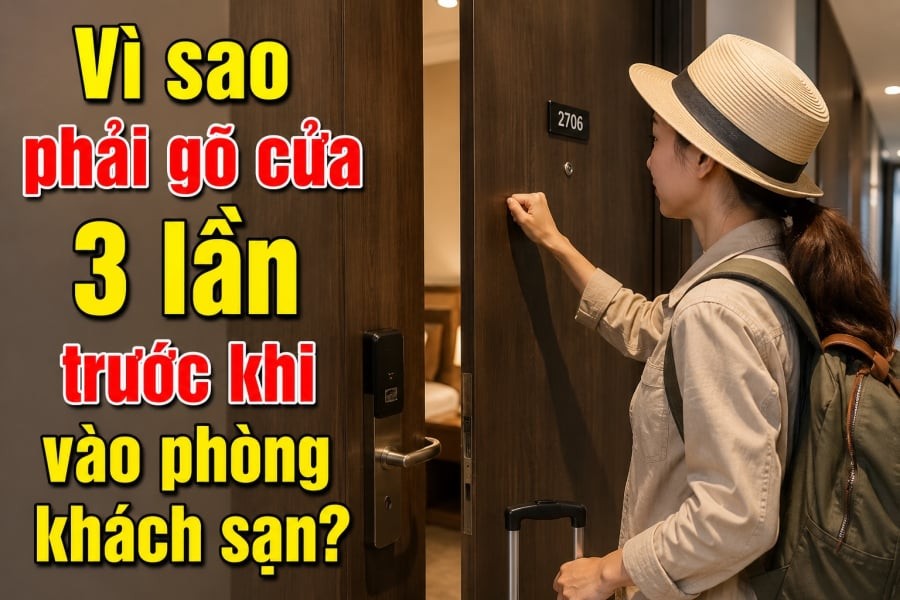 Hành động gõ cửa 3 lần trước khi vào phòng khách sạn là một thói quen phổ biến nhằm mục đích thông báo sự hiện diện, tránh việc bước vào nhầm phòng có khách hoặc theo quan niệm phong thủy là để 