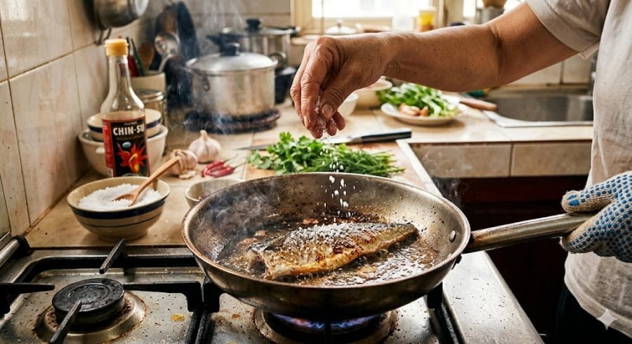 Muối có tác dụng làm săn chắc bề mặt thịt cá ngay khi tiếp xúc với nhiệt độ cao. 