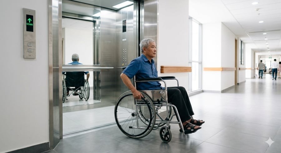 Gương trong thang máy còn hỗ trợ người sử dụng xe lăn quan sát phía sau, giúp việc di chuyển an toàn và thuận tiện hơn.