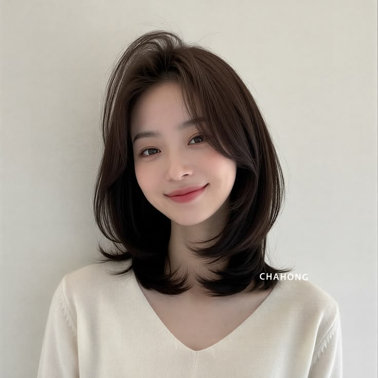  Khi phần tóc kết thúc ở vị trí gần xương quai xanh, các đường nét ở cổ và vai được làm nổi bật, tạo cảm giác thanh mảnh và hài hòa.