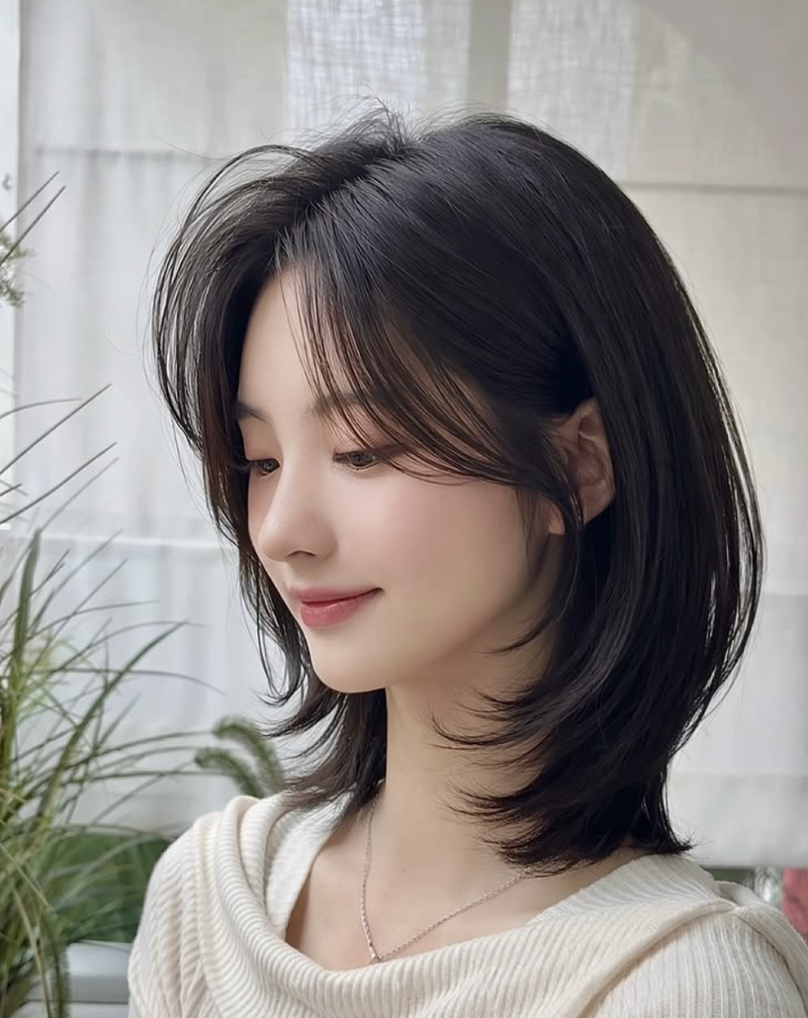Độ dài vừa phải giúp mái tóc không bị kéo xuống bởi trọng lượng quá lớn như tóc dài, từ đó tạo điều kiện để phần chân tóc có độ phồng tự nhiên hơn.