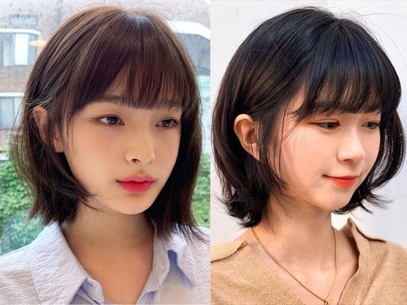 Độ dài thường được cắt qua cằm một chút giúp làm dịu phần xương hàm và tạo cảm giác gương mặt hài hòa hơn.
