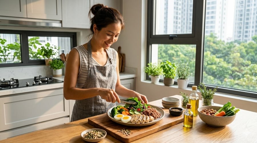 Kết hợp trứng gà và thịt gà trong thực đơn giúp bổ sung protein cùng nhiều vitamin và khoáng chất cần thiết cho cơ thể.