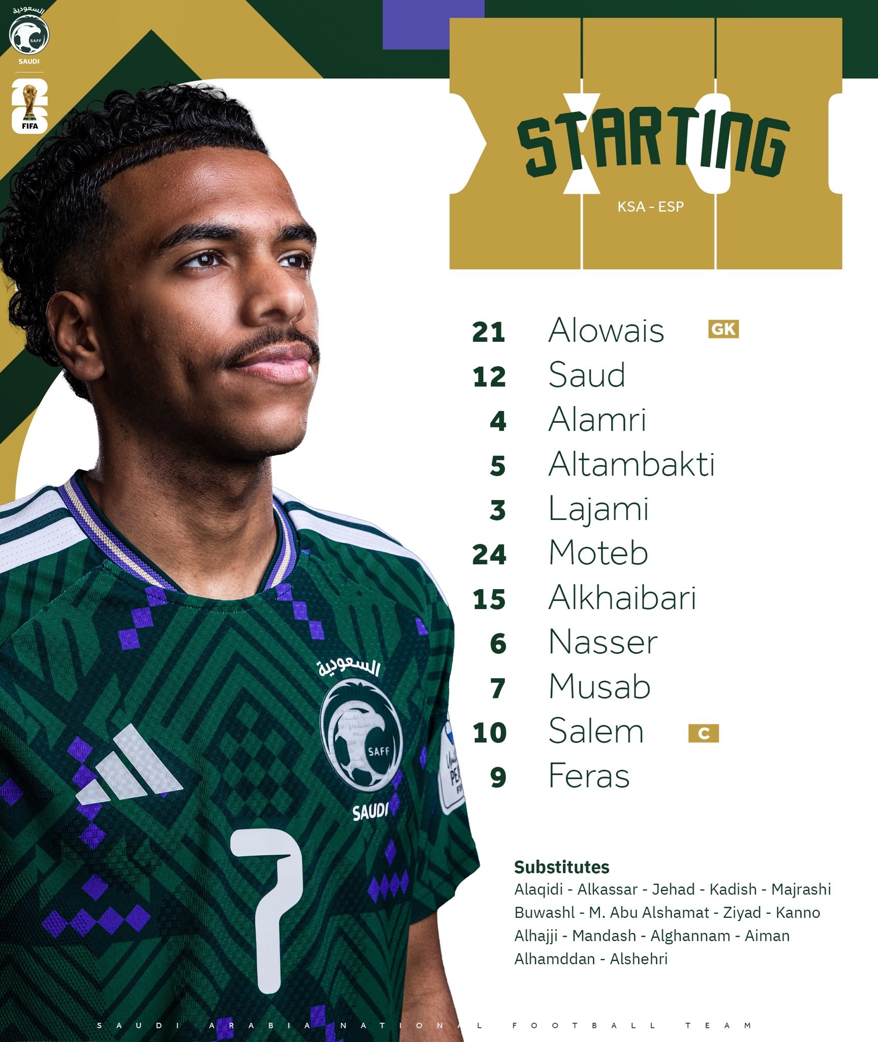 Đội hình ra sân của Saudi Arabia.