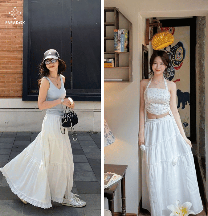 Với chất liệu cotton hoặc linen thoáng mát, thiết kế dài thướt tha giúp tổng thể trở nên mềm mại và uyển chuyển theo từng bước chân.
