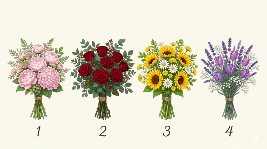 Bạn sẽ chọn bó hoa nào đầu tiên? Lựa chọn có thể tiết lộ người khác đang nhìn nhận bạn ra sao.