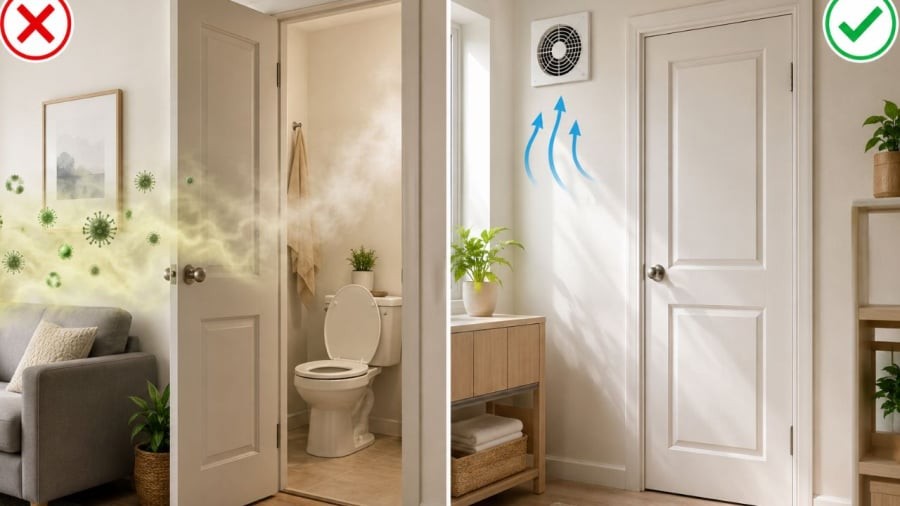Chú ý cửa nhà vệ sinh đóng mở có thể ảnh hưởng tới chất lượng không khí trong nhà