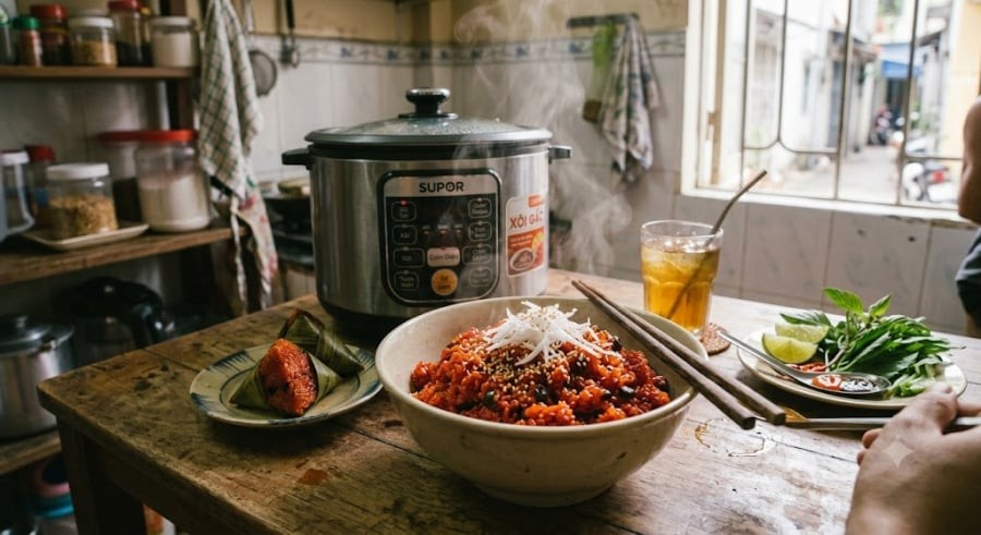 Trộn thịt gấc với 1 thìa rượu trắng, dùng tay bóp nhẹ để lấy hết màu đỏ.