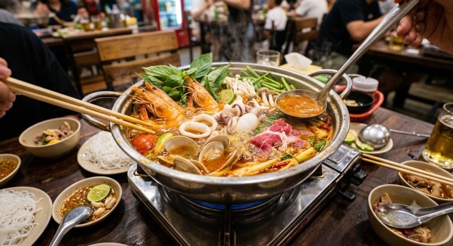 Nồi lẩu Thái chua cay hấp dẫn, lựa chọn hoàn hảo cho bữa ăn sum họp.
