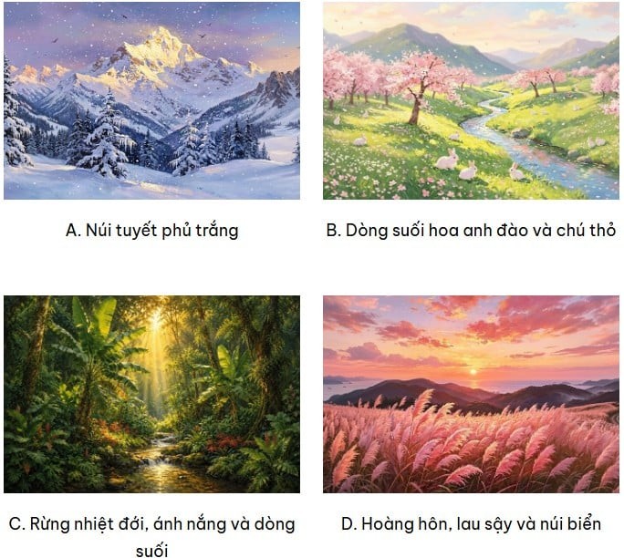 Thả lỏng tinh thần, nhìn nhanh vào 4 bức tranh dưới đây và chọn khung cảnh khiến bạn cảm thấy 