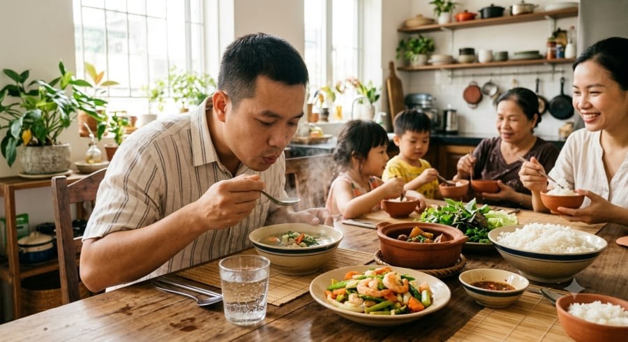 Để thức ăn nguội bớt trước khi sử dụng là thói quen đơn giản giúp hạn chế kích thích và tổn thương niêm mạc đường tiêu hóa.