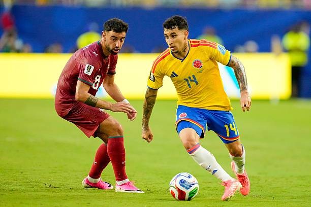 Bruno Fernandes nhạt nhòa trong trận hòa Colombia. Ảnh: Getty Images