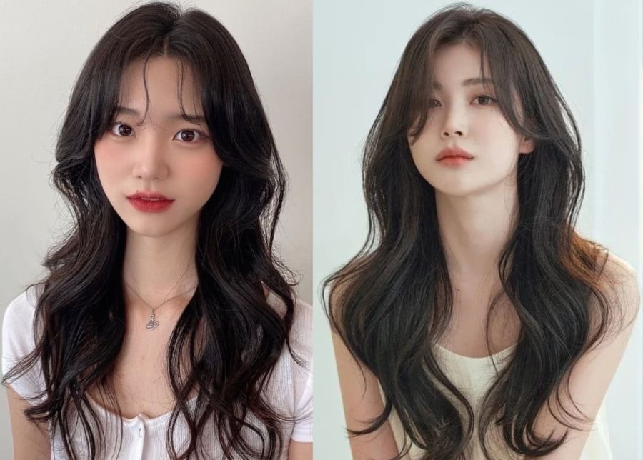 Phần tóc được uốn nhẹ tạo độ bồng vừa phải, kết hợp với đường rẽ ngôi giữa giúp gương mặt trở nên hài hòa và thanh thoát.