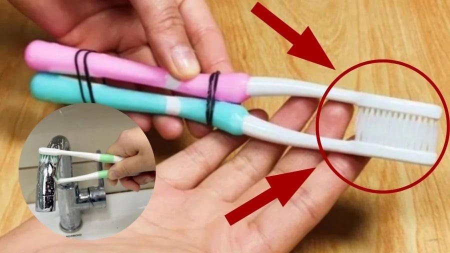Buộc 2 chiếc bàn chải với nhau, đơn giản mà lợi cả nhà