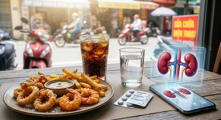 Những thói quen tưởng chừng vô hại như ăn mặn, uống nhiều nước ngọt hay tự ý dùng thuốc giảm đau có thể làm tăng áp lực lên thận nếu kéo dài, đặc biệt trong mùa hè.