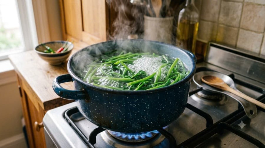 Luộc rau mở vung hay đậy vung?