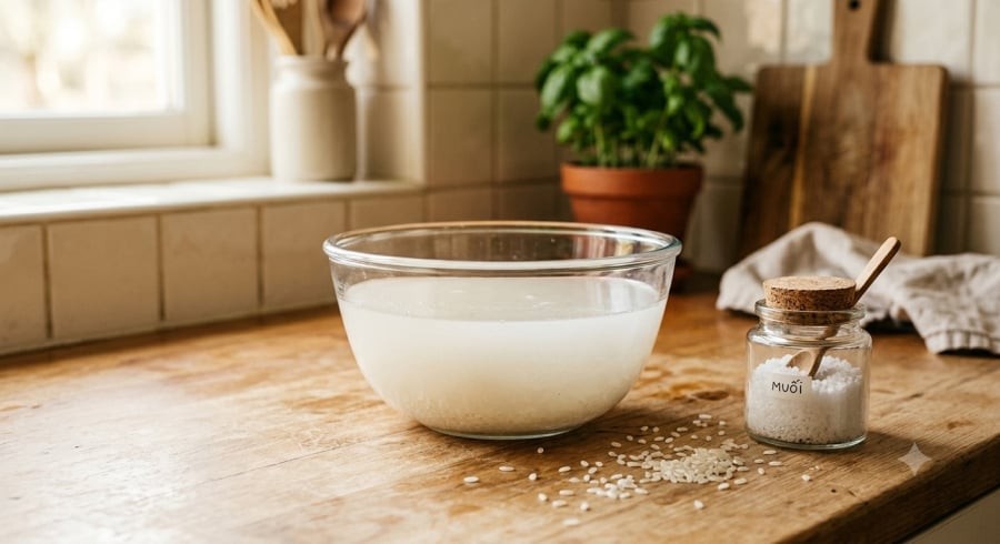 Nước vo gạo kết hợp với một lượng nhỏ muối có thể hỗ trợ nhiều công việc vệ sinh trong gia đình.