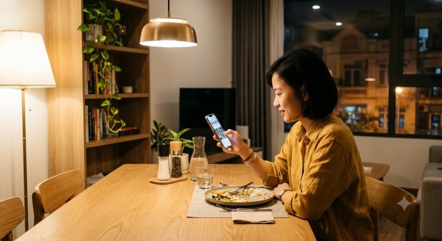 Những thói quen diễn ra sau bữa tối, như sử dụng điện thoại quá lâu, có thể ảnh hưởng đến chất lượng giấc ngủ.