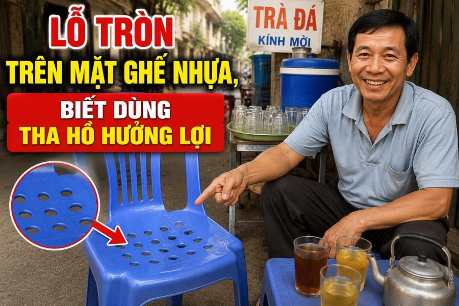 Lỗ tròn trên mặt ghế nhựa, biết dùng tha hồ hưởng lợi