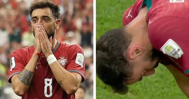 Bruno Fernandes thất vọng khi Bồ Đào Nha thua trận cay đắng trước Tây Ban Nha. Ảnh: Getty Images