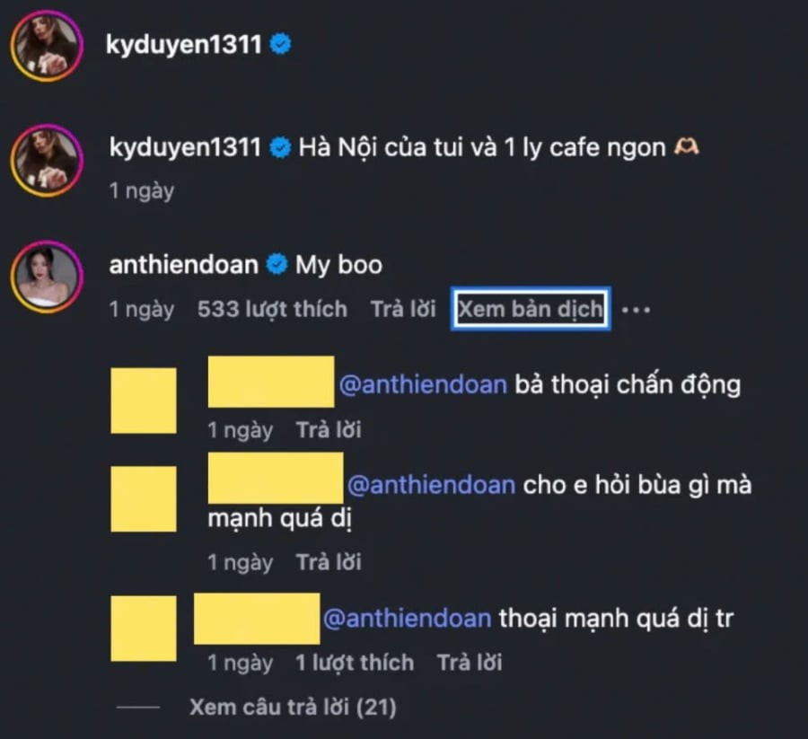 Đoàn Thiên Ân còn công khai gọi Kỳ Duyên bằng từ ngữ ngọt ngào. 