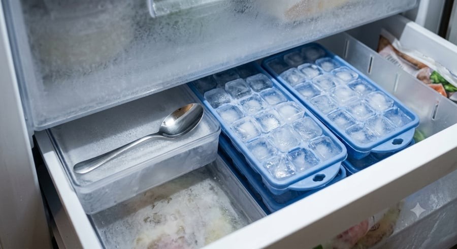 Để sẵn thìa inox trong ngăn đá là mẹo nhỏ được nhiều gia đình áp dụng vì tính tiện lợi.