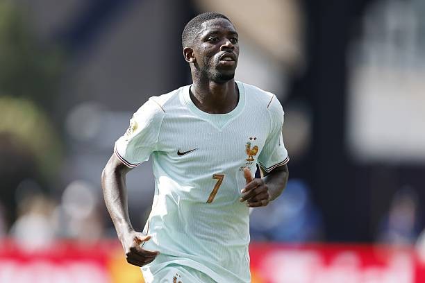 Ousmane Dembele (8.1): Chơi khá mờ nhạt trong một khoảng thời gian trước khi bất ngờ xuất hiện ở vị trí trung tâm, bứt tốc lao lên và dứt điểm hiểm hóc vào góc thấp khung thành. Ảnh: Getty Images