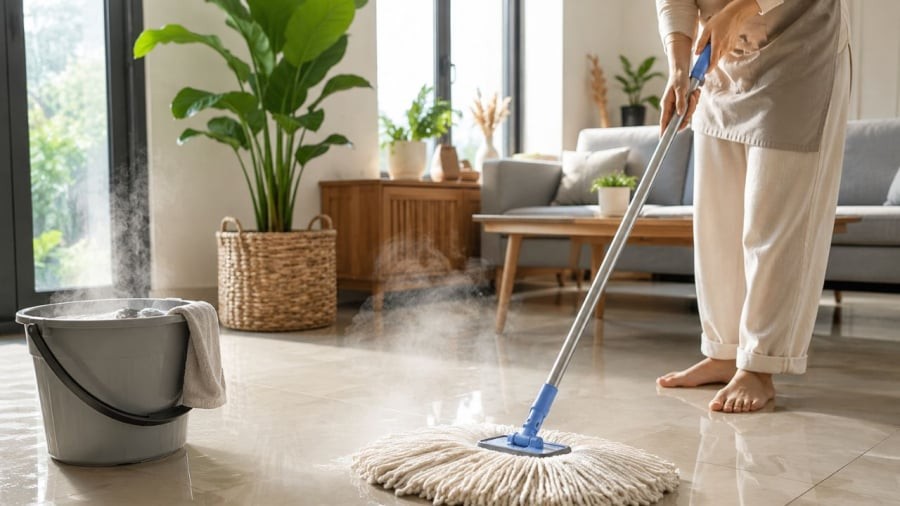Nhớ lau nhà bằng nước nóng sẽ giúp nhà khô thoáng nhanh khô hơn