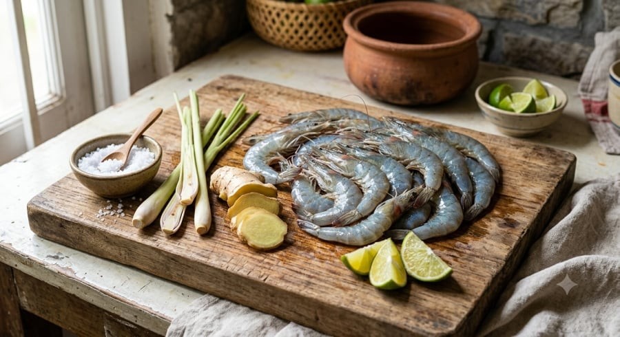 Chuẩn bị đúng nguyên liệu và nhiệt độ nước là bí quyết giúp tôm giữ vị ngọt tự nhiên.
