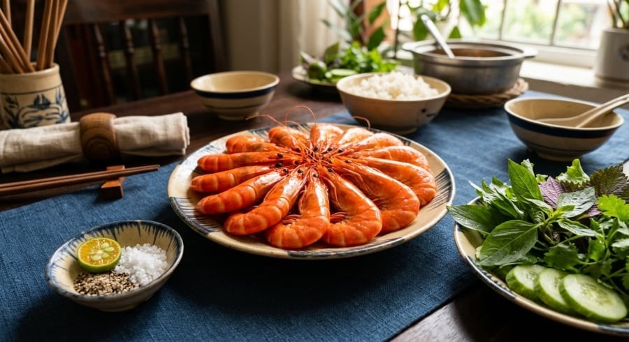 Tôm luộc đúng cách có màu đỏ đẹp mắt, thịt ngọt, mọng nước và dễ bóc vỏ.