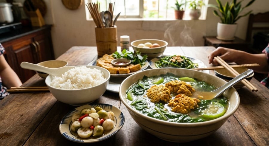 Bát canh cua có riêu nổi đẹp sẽ hấp dẫn hơn cả về hương vị lẫn hình thức.