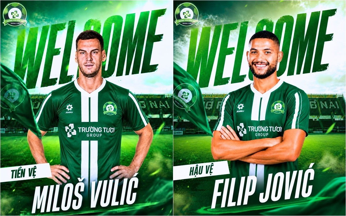 Đồng Nai vừa công bố 2 ngoại binh là tiền vệ Milos Vulic và hậu vệ Filip Jovic. Ảnh: Trường Tươi Đồng Nai FC.