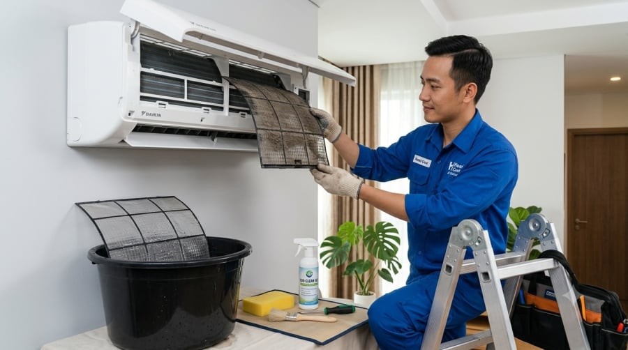 Vệ sinh lưới lọc và bảo dưỡng điều hòa định kỳ giúp máy hoạt động hiệu quả, làm lạnh nhanh và giảm tiêu hao điện năng.