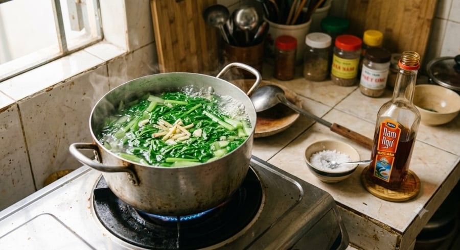 Nêm gia vị khi rau gần chín giúp giữ màu xanh và vị ngọt tự nhiên.