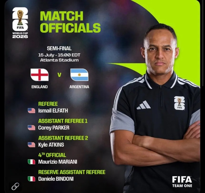 FIFA xác nhận danh tính tổ trọng tài cho trận bán kết giữa Anh và Argentina. Ảnh: FIFA.com.