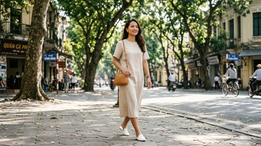 Váy suông dáng chữ H giúp tạo cảm giác thanh thoát, che khéo vòng eo và phần hông, phù hợp với nhiều vóc dáng.