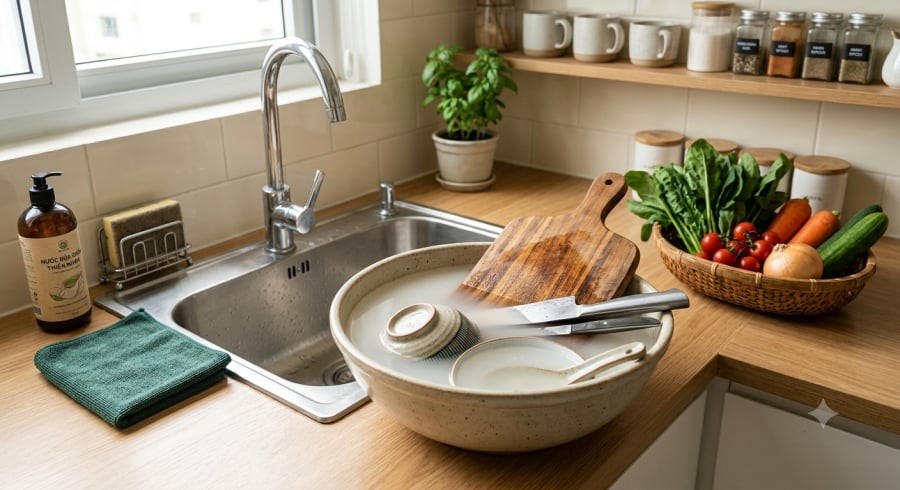 Ngoài việc chăm cây, nước vo gạo còn được nhiều gia đình tận dụng để ngâm, làm sạch dụng cụ nhà bếp và hỗ trợ khử bớt mùi tanh sau khi sơ chế thực phẩm.