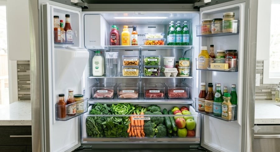 Ngăn kéo dưới cùng của tủ lạnh được thiết kế chủ yếu để bảo quản rau, củ và trái cây với độ ẩm phù hợp, không nên dùng để chứa thịt cá sống.
