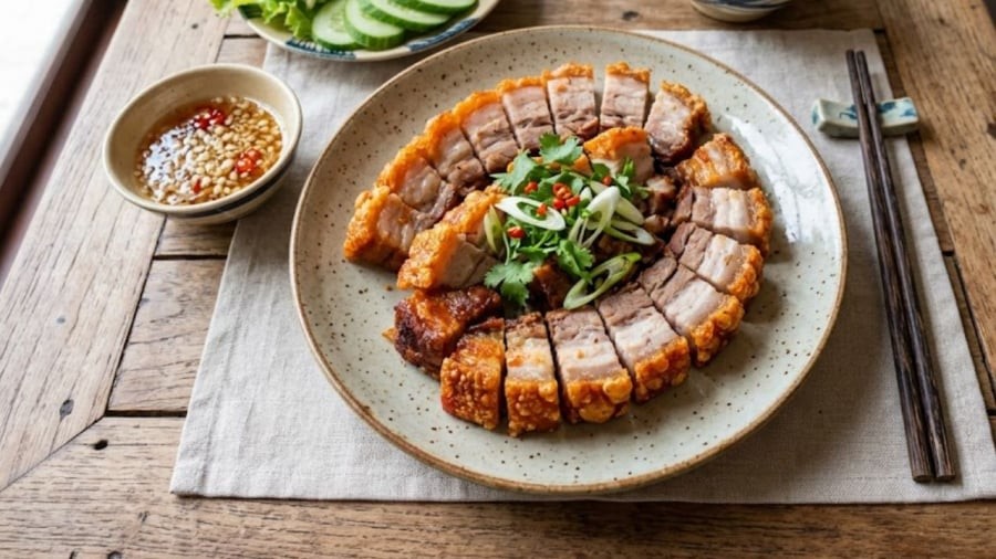 Khi làm heo quay giòn bì, bạn cần châm kim cho phần bì trước rồi mới thoa giấm.