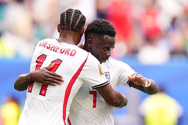 Trước khi rời sân sau 45 phút thi đấu, Rashford để lại dấu ấn với pha kiến tạo cho Saka lập công. Ảnh: Getty Images.