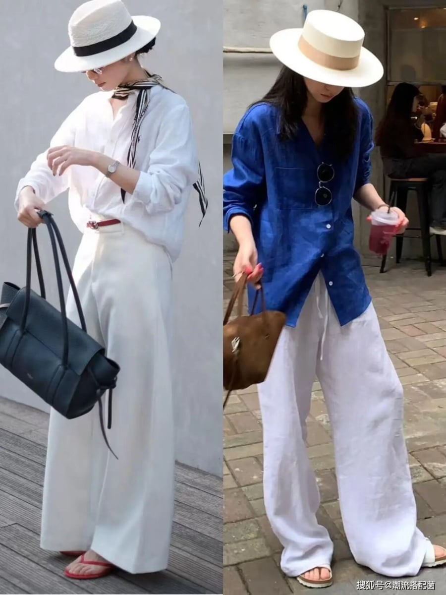 Quần ống rộng màu trắng là lựa chọn lý tưởng trong những ngày nắng nhờ mang lại cảm giác nhẹ nhàng và tươi sáng