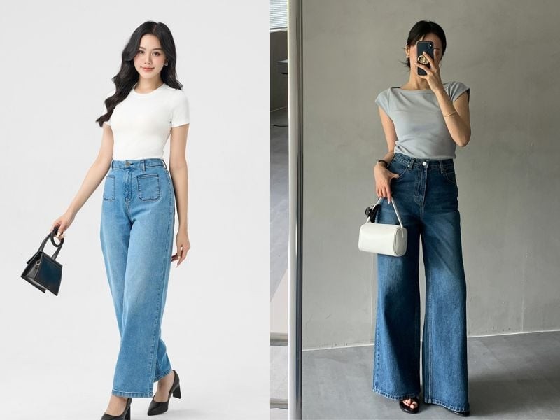  Jeans ống đứng hoặc ống suông với màu xanh cổ điển luôn tạo cảm giác gọn gàng và tinh tế hơn những thiết kế rách hay wash đậm.