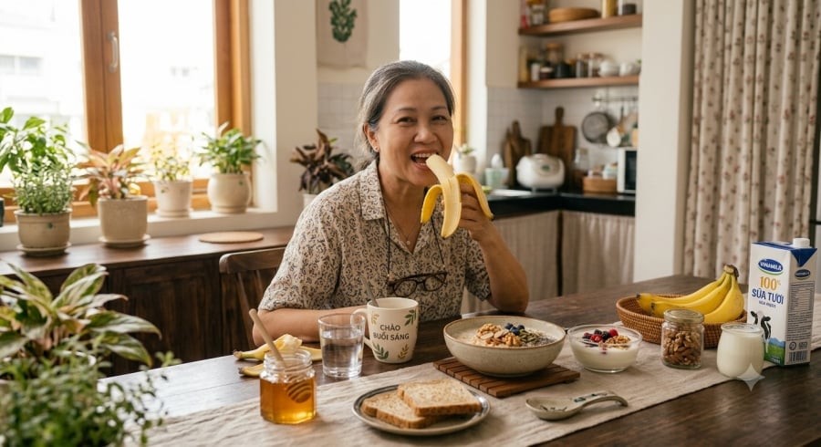 Chuối giàu kali, chất xơ và vitamin, là lựa chọn phù hợp trong bữa sáng của người trên 50 tuổi nếu ăn với lượng hợp lý.