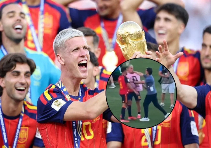 Trợ lý Argentina xô xát với Dani Olmo sau trận chung kết World Cup 2026. Ảnh: Getty.