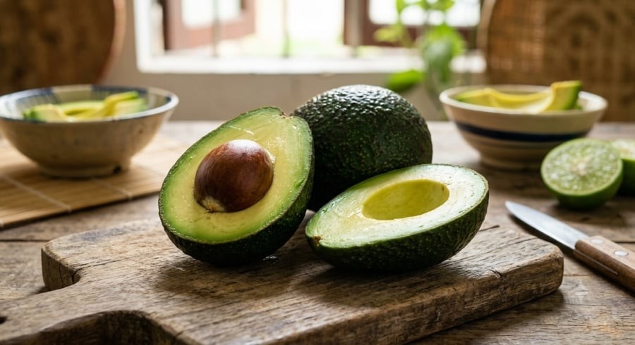 Bơ cung cấp chất béo không bão hòa đơn cùng vitamin E, hỗ trợ sức khỏe gan và tim mạch.