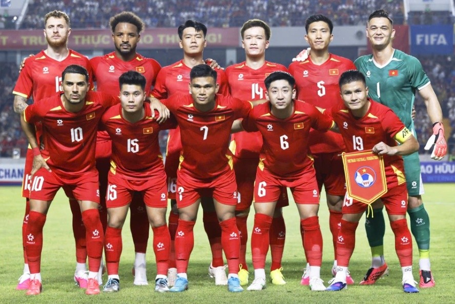 Đội hình tuyển Việt Nam trong trận đấu giao hữu với Myanmar tối ngày 18/7. Ảnh: VFF.